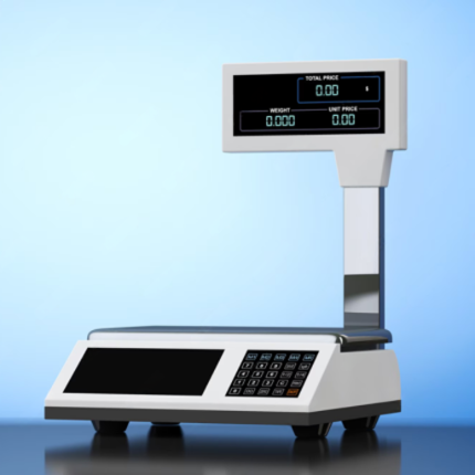 a digital weighing scale in a blue background for commercial and industrial category